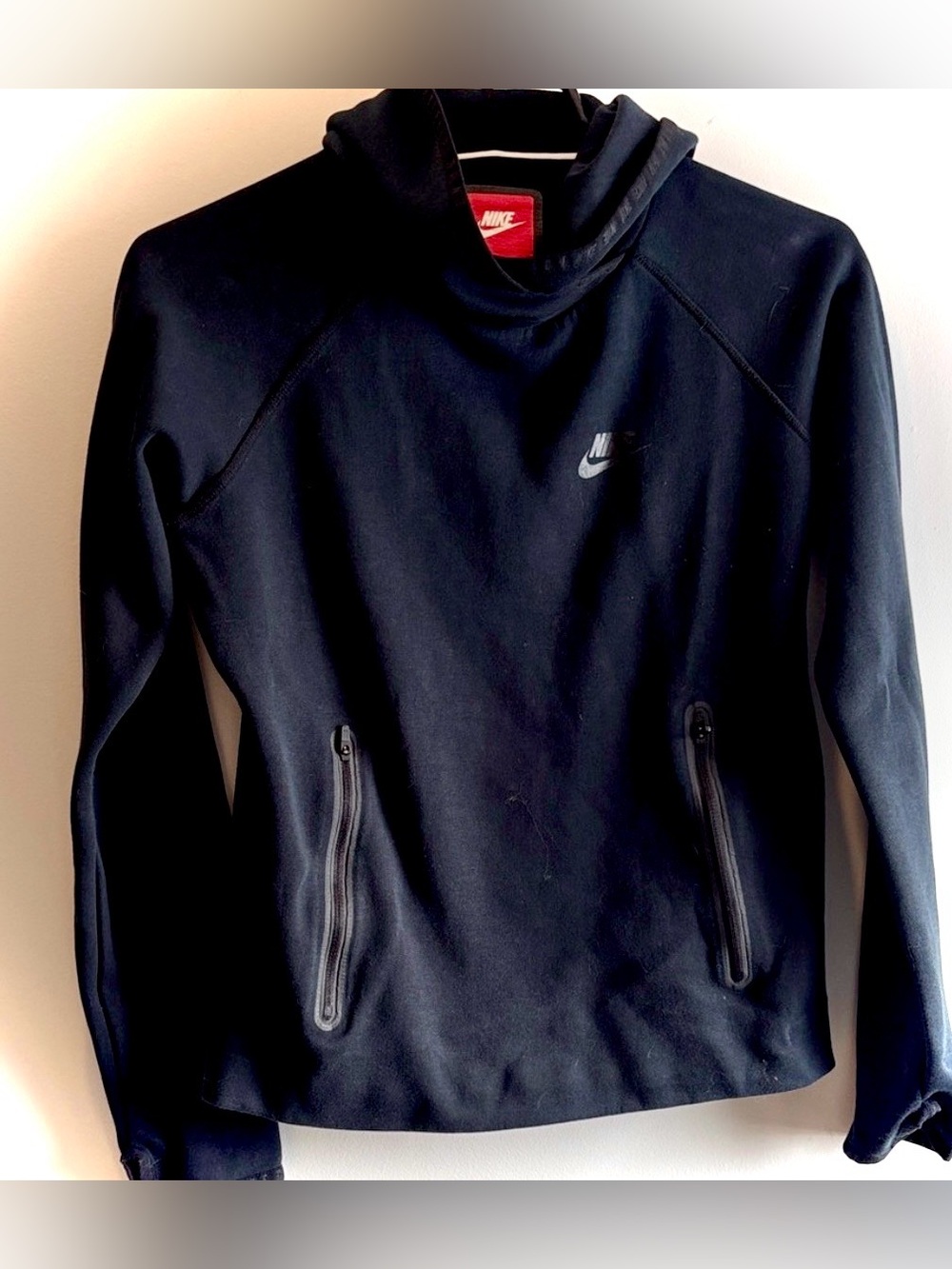 NIKE TECH - FLEECE PULLOVER HOODIE- BLACK - YOUTH MEDIUM